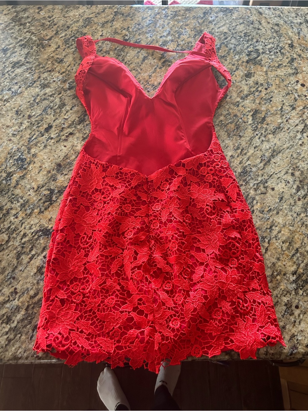 Sherri Hill Red Lace Mini Dress with Sweetheart Bodice